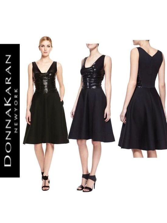 Donna Karan Dresses & Skirts - Donna Karan black sequin Bodice Flare Dress Sz 10